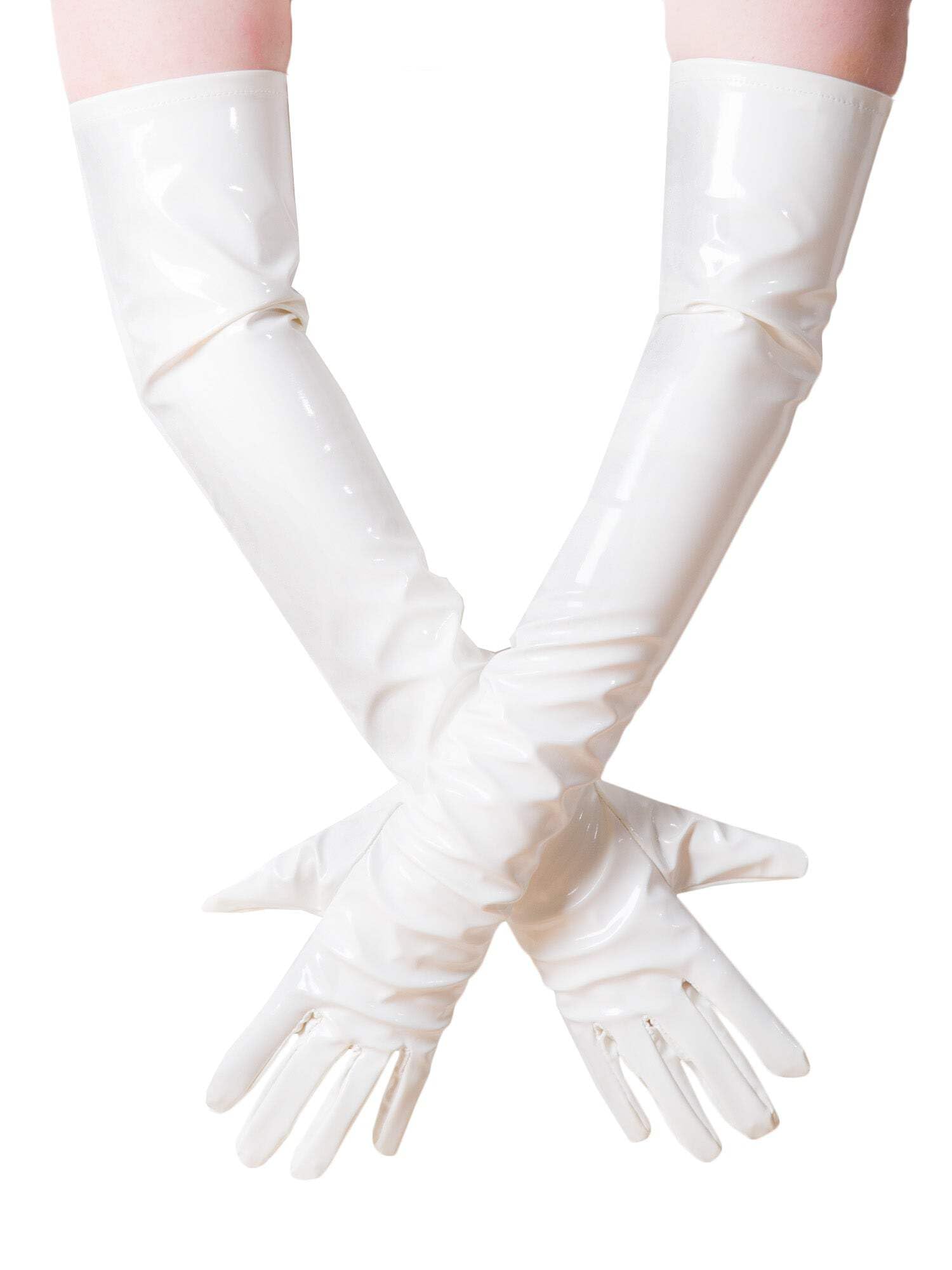 Honour Unisex White Female Women Fashion Opera Like Pvc Long Gloves In Four Sizes