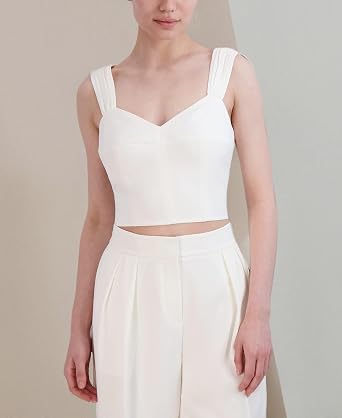BCBGMAXAZRIA Women's Sweetheart Neck Sleeveless Shirred Strap Crop Top