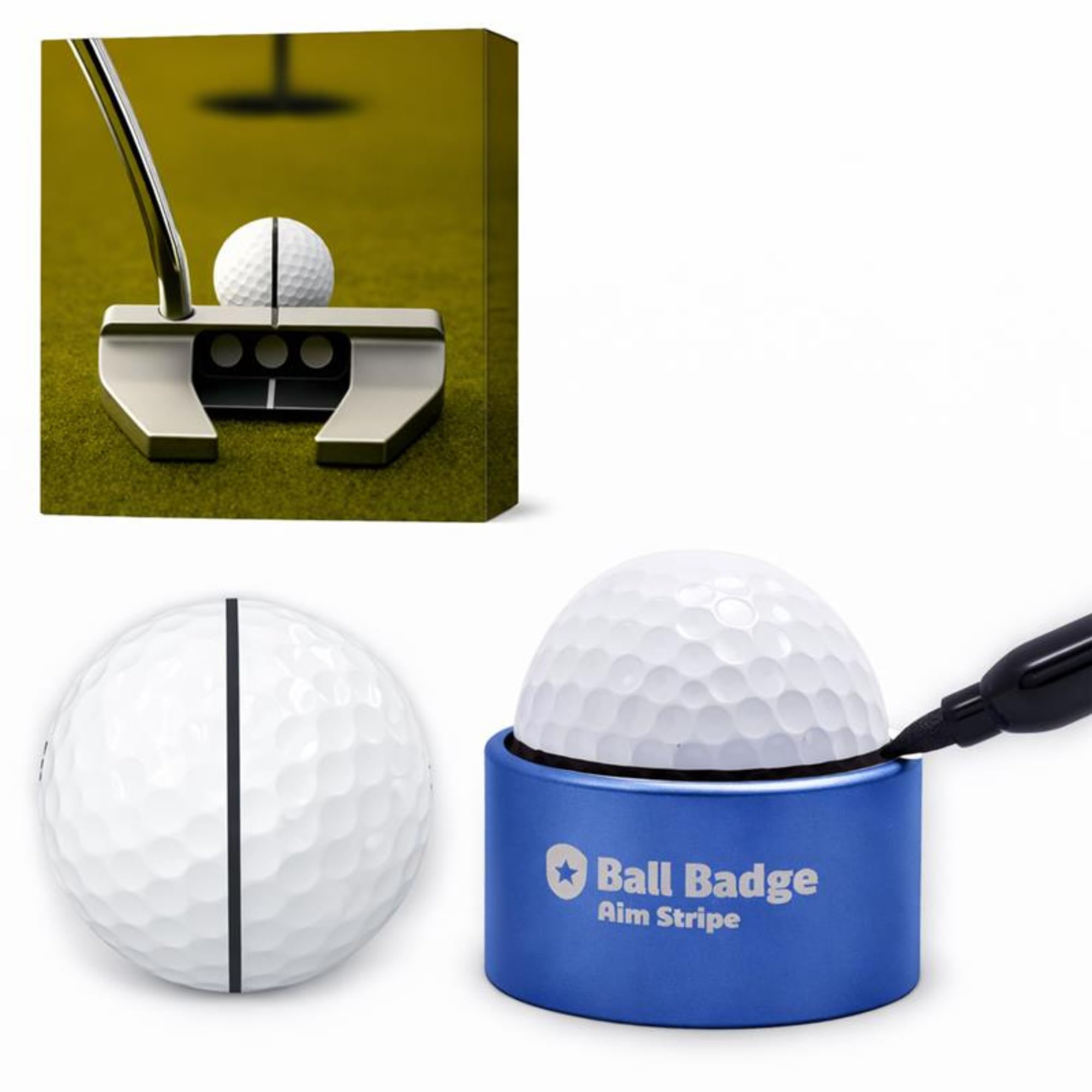 Aim Stripe, Golf Ball Alignment Tool, Full Metal, Training Aid