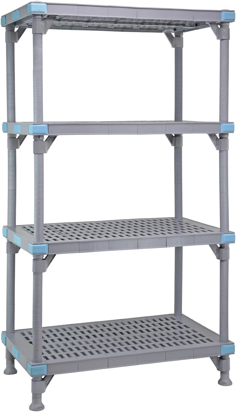 Quantum QPM243068PDR1 Millenia Drying Rack Unit Mobile with (4) Shelf Frames (4) Posts and (4) Donut Bumpers for Commercial Kitchen Restaurant Hotel | 30"W x 24"D x 68"H, Polypropylene, Gray Finish