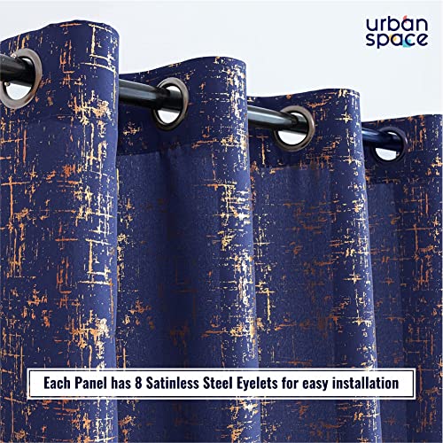 Image of Urban Space 80-85% True Blackout Curtains for Door, Gold Foil Printed Blackout Curtains, Decorative Door Curtain Eyelet with Tieback, 1 Piece Curtain for Living Room(Sparkle Navy Blue, 7 Feet)