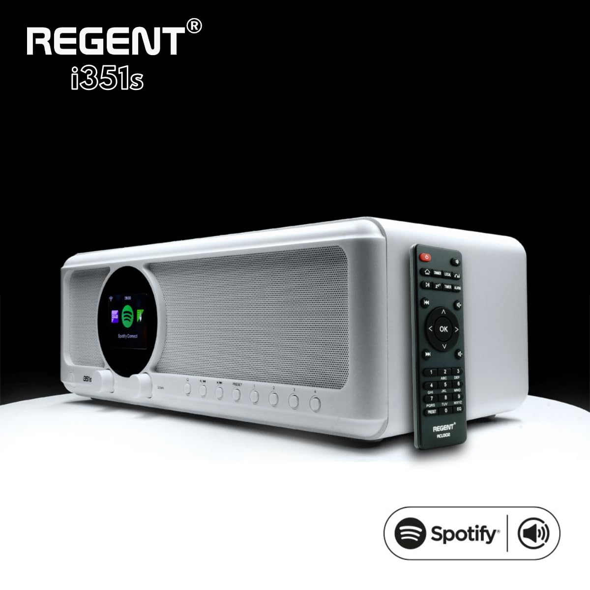 REGENT i351s Głośnik Spotify Connect DAB+ WI-FI Radio internetowe Hi-Fi Bluetooth FM 20, podwójny alarm, aplikacja do zdalnego sterowania, unikalny nadajnik Bluetooth Two Way BT (Czarny)