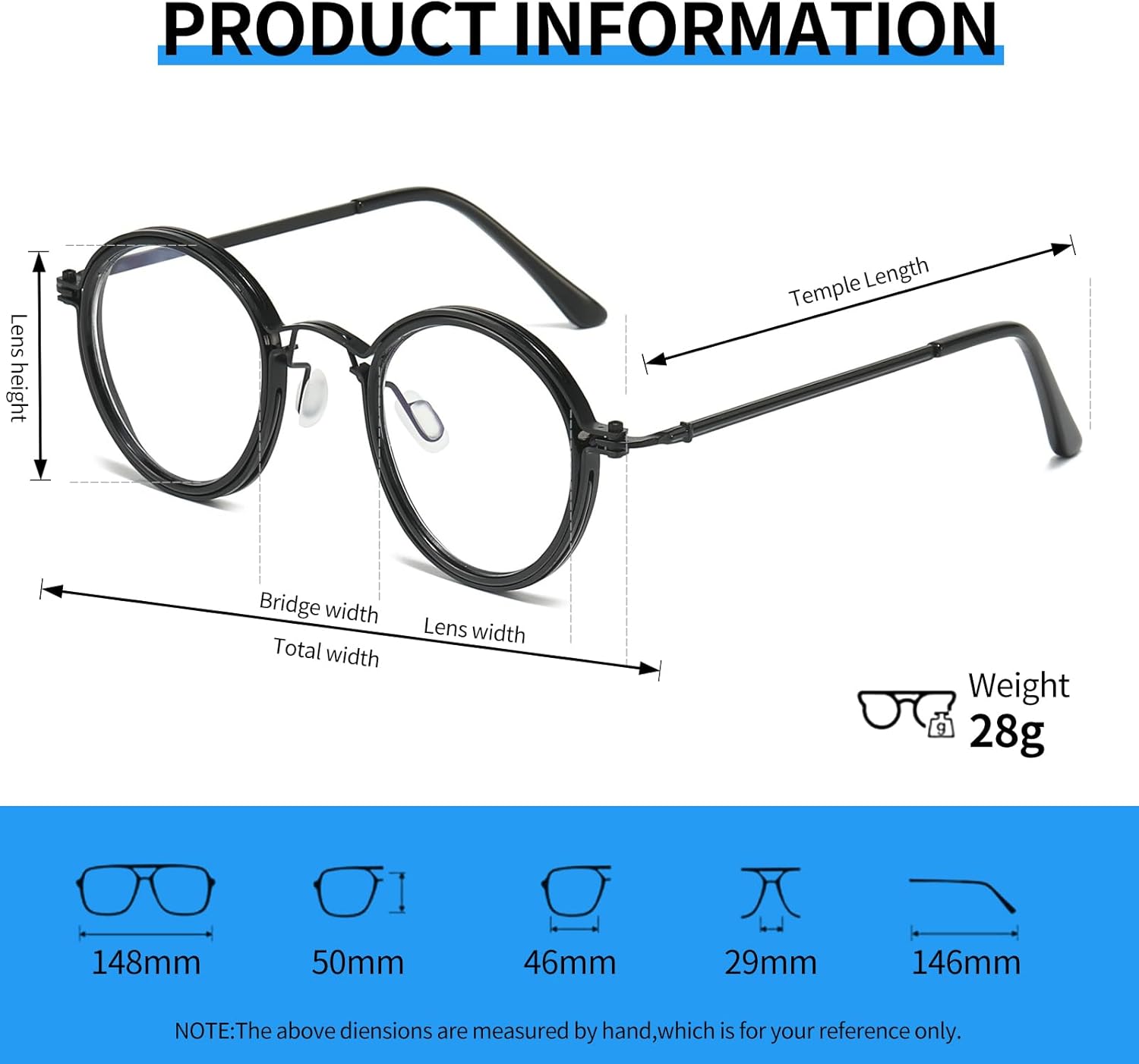 JOLLYNOVA Retro Round Blue Light Blocking Reading Glasses for Women Men,Metal Anti UV Readers (Black & Single Vision, 1.5, x) - Image 5