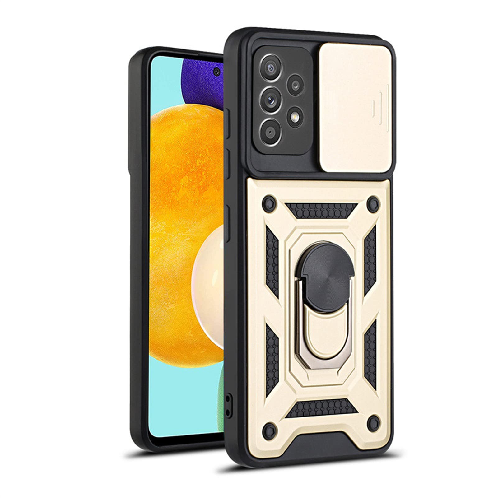 Etui pancerne do Samsung Galaxy s22/s22 plus/s22 Ultra, z suwakiem osłony obiektywu aparatu, uchwyt pierścieniowy klasy wojskowej, ochronny, odporny na wstrząsy pokrowiec na telefon, złoty, S22 6,1 cala