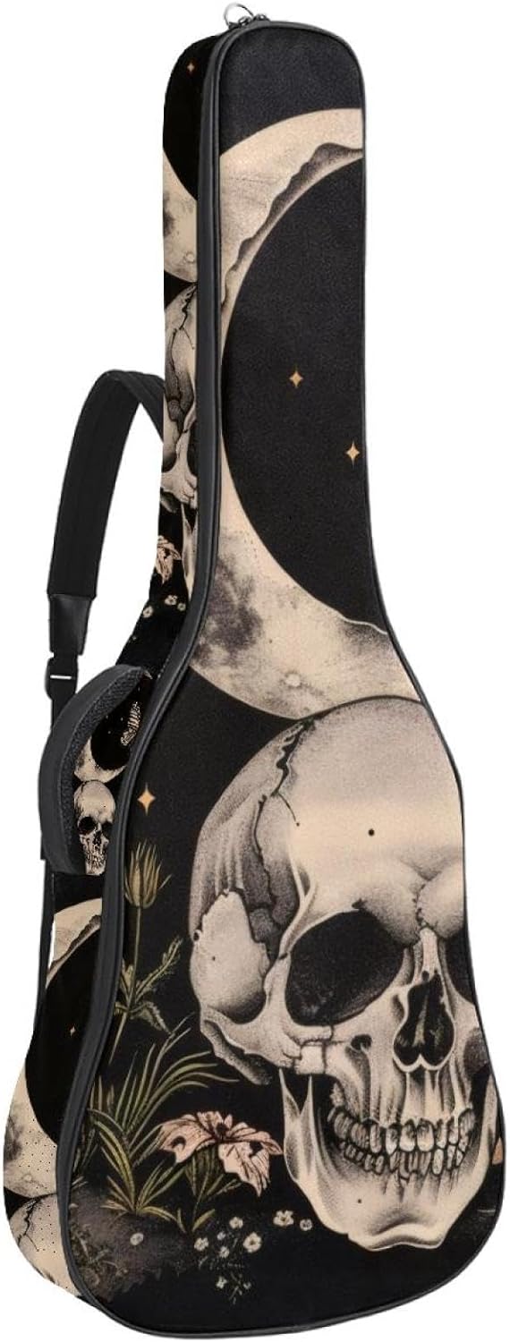 Acoustic Guitar Gig Bag 1 cm Thick Padding, Waterproof Electric Guitar Bag 40-42 Inch Guitar Case Backpack with Dual Shoulder Strap, Skull Moon Mushroom Butterfly Night Plant Gothic Pattern