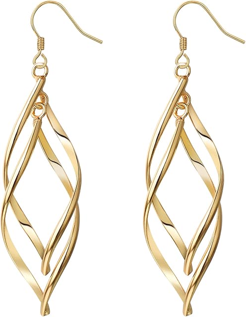 Vogem Double Twist Drop Earrings Women Dangling Hook Earrings Hypoallergenic Fashion Jewellery Gift