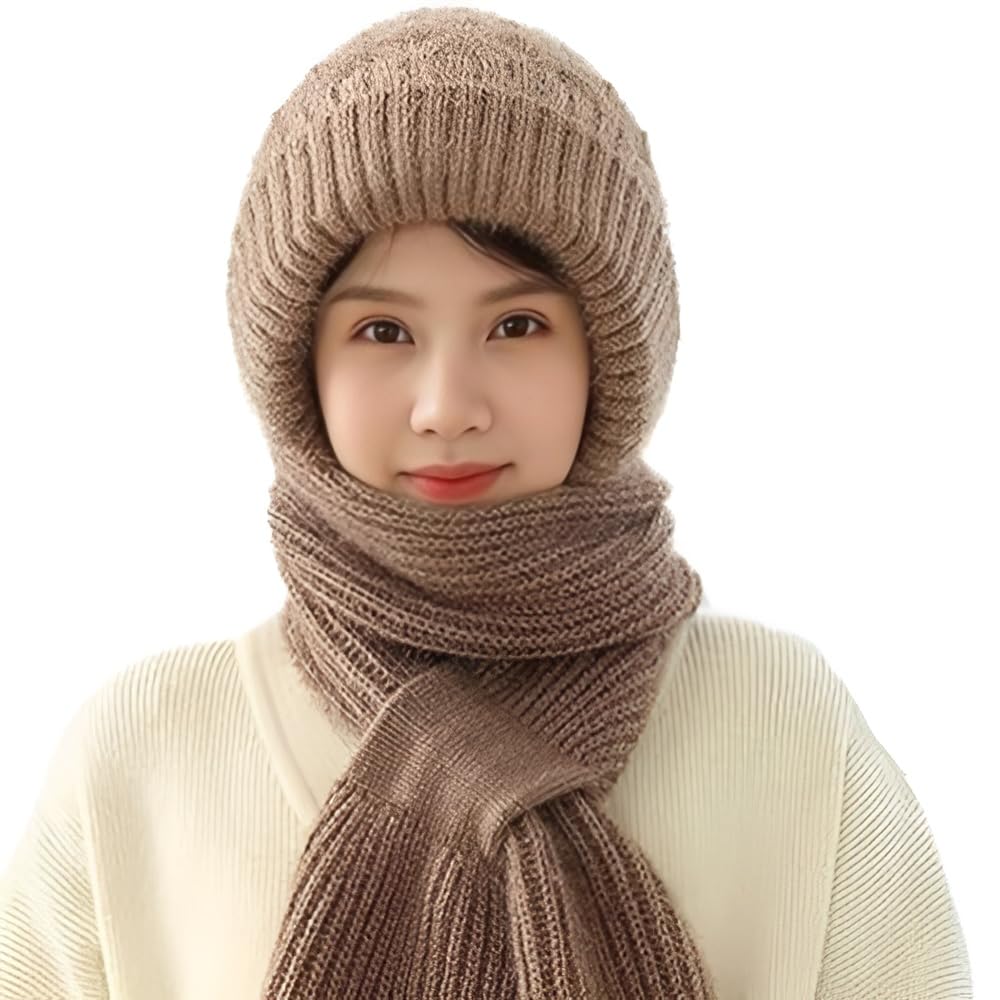 Winter Warm Knitted Hat Scarf with Integrated Ear Protection & Windproof Design | Cozy Beanie Cap with Matching Scarf and 1 Pair Thermal Socks for Outdoor Cold Weather- Multi Color