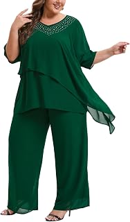 Plus Size Mother of Bride Pant Suits 2 Piece Ruffle Layers Chiffon Sets High Low Hem Wedding Guest Outfit
