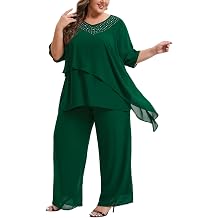 Plus Size Mother of Bride Pant Suits 2 Piece Ruffle Layers Chiffon Sets High Low Hem Wedding Guest Outfit