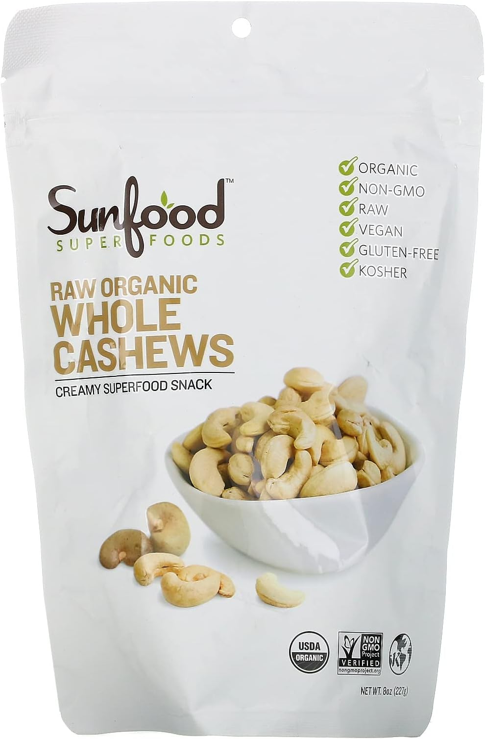 Sunfood Superfoods Creamy Whole Cashews, 8 oz (227 g)