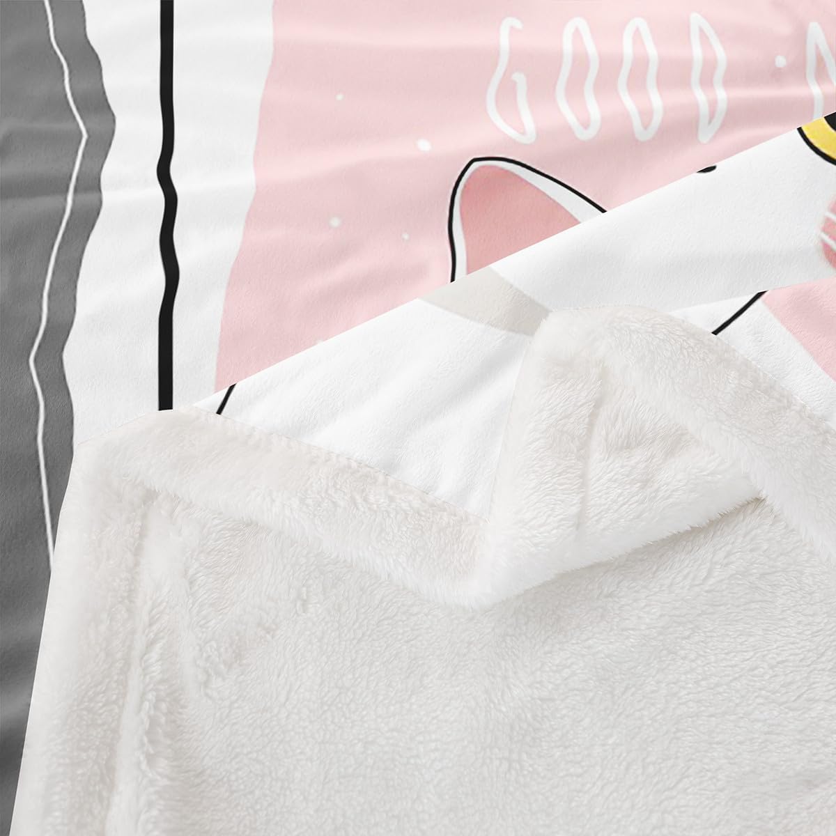 Erosebridal Kawaii Cats Throw Blanket Queen 90"X90" Pink Grey Cute Little Cat Plush Blanket Adorable Animal Sherpa Blanket for Kids Boys Girls Patchwork Cartoon Doodle Fleece Blanket for Bed Sofa