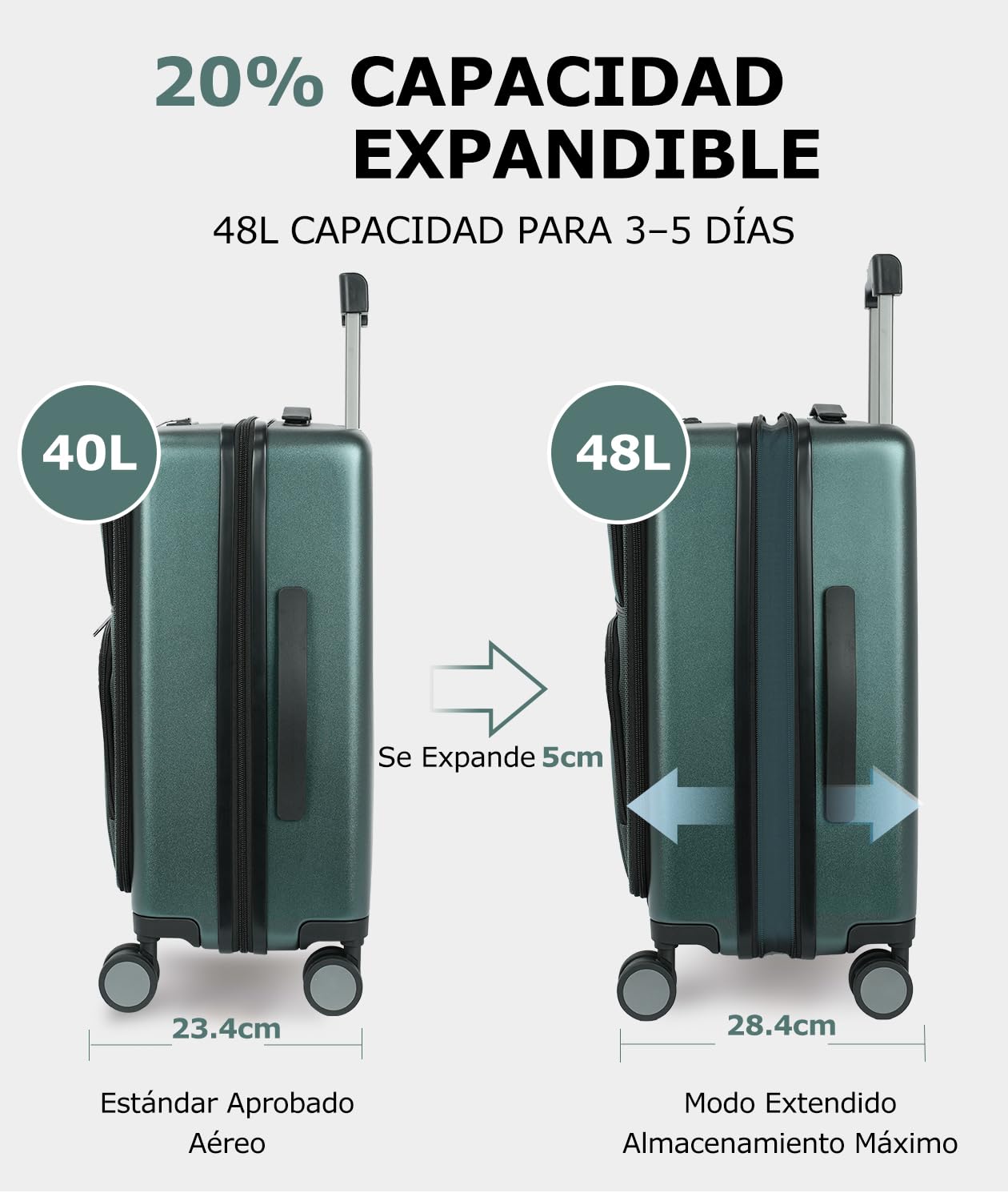 EMPSIGN Maleta de Cabina 20 Pulgadas, aprobada por aerolíneas | Maleta rígida expandible con cerradura TSA integrada, maleta de viaje con ruedas, 20 pulgadas, negra.