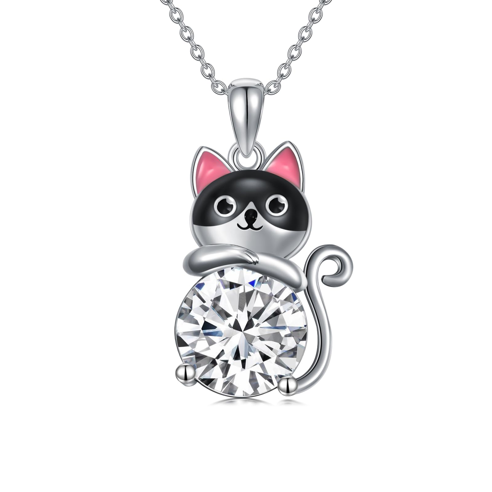 EUSJ Cat Necklace for Women 925 Sterling Silver Cat Necklace 5A Cubic Zirconia Cute Pat Pendant Jewelry for Cat Lovers