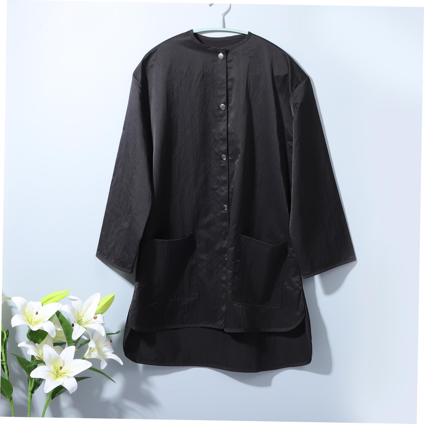 FOMIYES Vestido de Trabajo Manga Larga Negro para Salón de Belleza