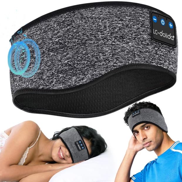 Image of LC-dolida Sports Headband Earphones Wireless with Speaker Microphone USB C,Sleep Headphones Headband Bluetooth 5.4 for Sleeping Gift Workout Jogging Yoga Insomnia Travel Meditation
