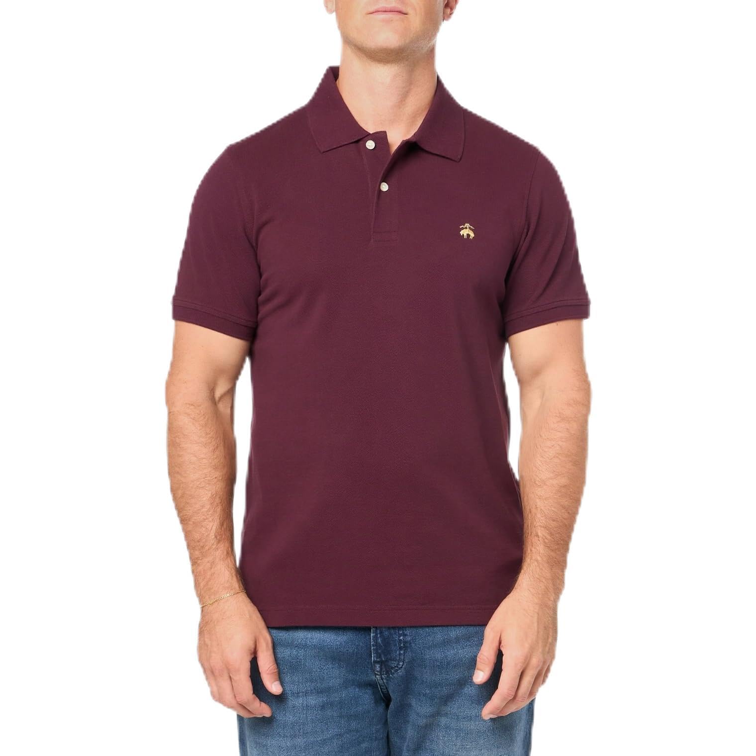 Brooks Brothers Męska koszulka polo z krótkim rękawem z bawełny pique stretch logo, Otwarty czerwony, XS