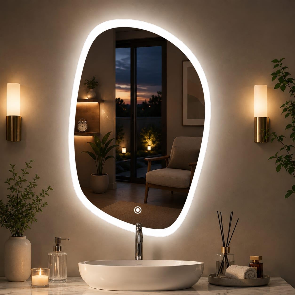 Wall Mounted Mirror with Light, 24x30 Touch Sensor Led Mirror for Bathroom with 3 Color Lights (Warm + White + Natural Light) Decorative Bathroom Mirror-image-23