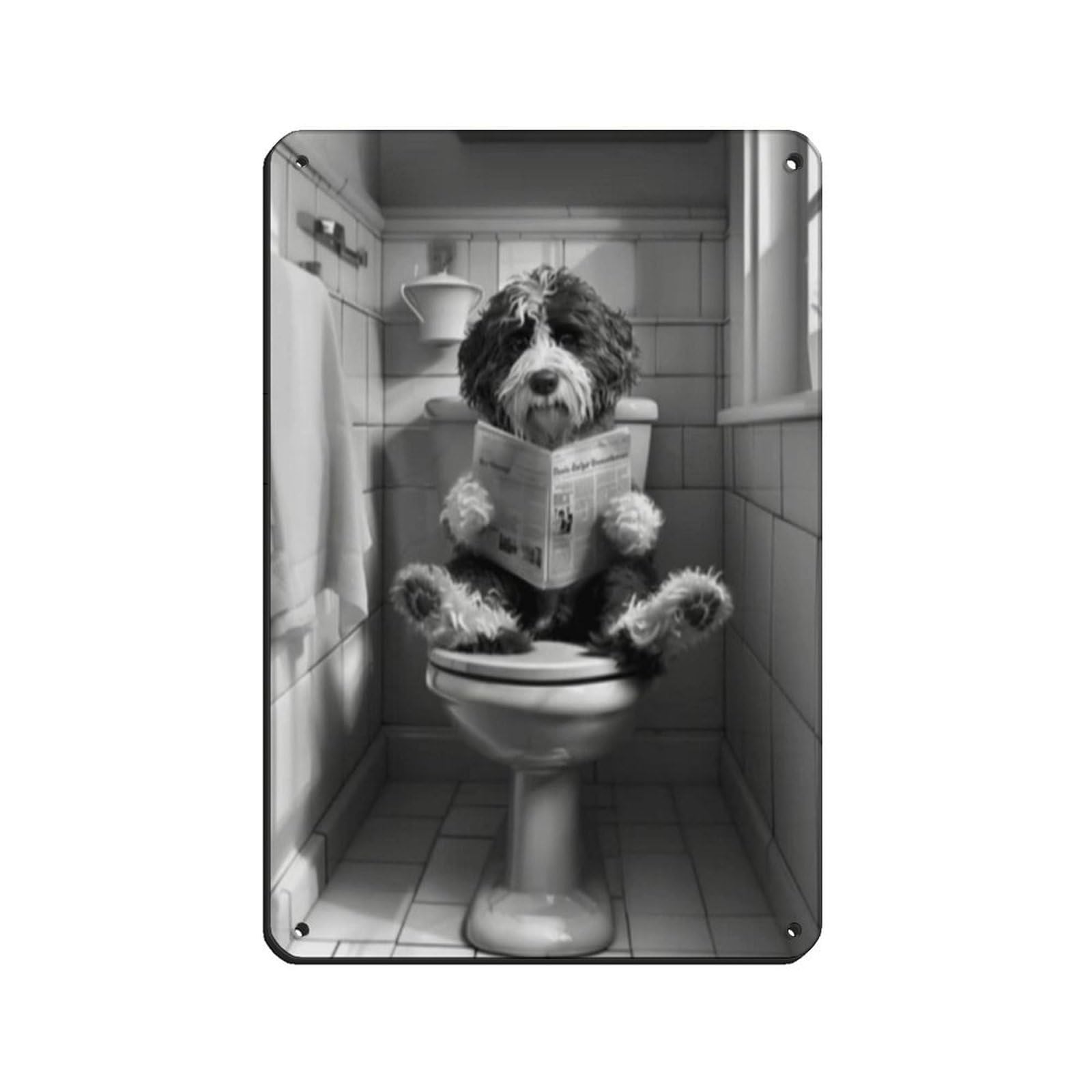 Bernedoodle on Toilet, Bathroom Decor Tin Sign Vintage Metal Pub Club Cafe Bar Home Wall Art Decoration Poster Retro 8x12inch(20x30cm)
