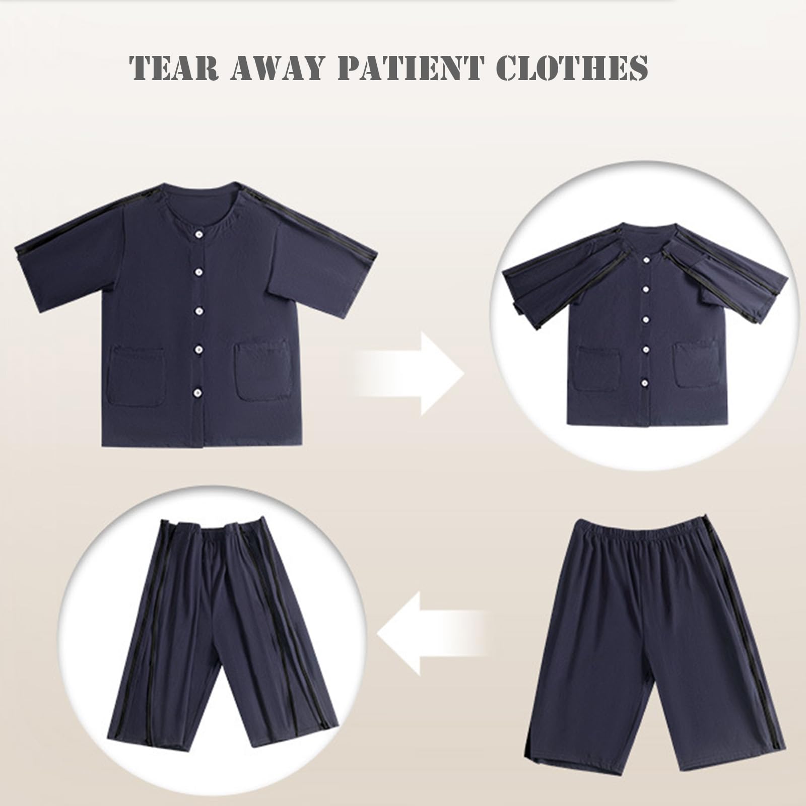 ApuaVireo&Co Męska odzież dla pacjentów leżących, odrywana piżama z krótkim rękawem, szpitalna koszula pielęgnacyjna(Blue,XL)
