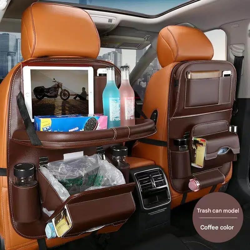 Organisateur de voiture marron anti-saleté avec table et poubelle pour Espace 5