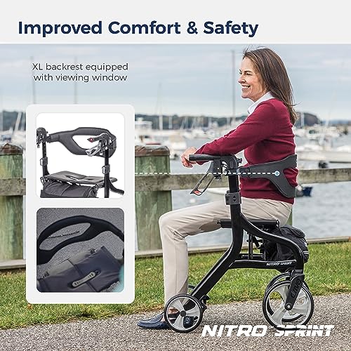 Image of Drive Medical Nitro Sprint Rollator Walker with Seat, Petite Height, Black