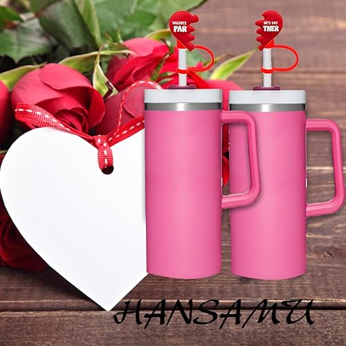 Miniatura 5 de 8 tapas de paja de San Valentín de 0.4 pulgadas para taza, cubrecolchón de silicona con forma de corazón para vaso de 30 y 40 onzas con asa, tapas