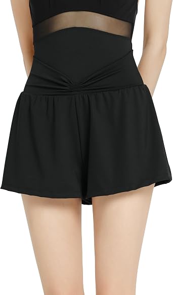 High Waisted Dance Shorts for Women, Workout Gym Track Drawstring Shorts with Inner Layer Shorts
