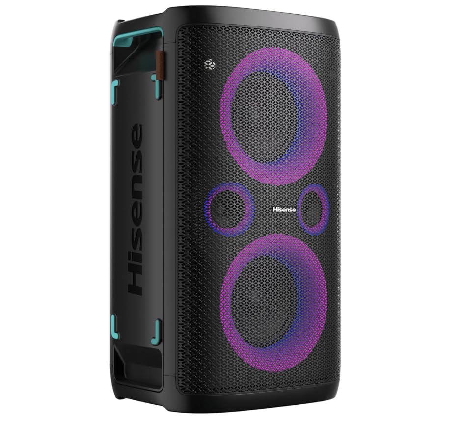 Hisense Party Storm, l'altoparlante Bluetooth con una potenza da 300W, woofer integrato,Modalita' Karaoke, wireless charging pad integrato, ingresso e uscita AUX, USB