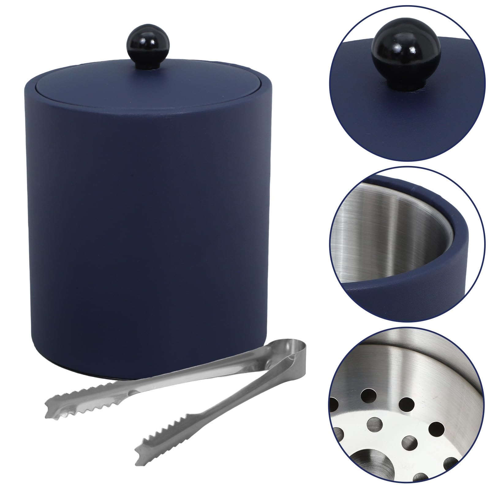 CLISPEED Seau à Glace Isotherme Acier Inoxydable Rond avec Couvercle et Pelle pour Bar Fêtes et Hôtels Bleu Unité