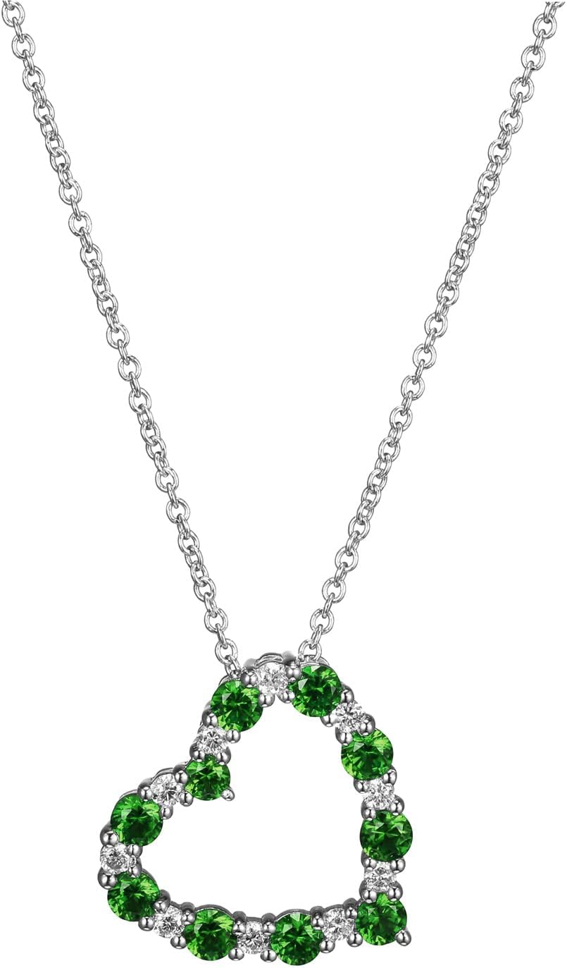 Amazon Collection Created Gemstone and 1/6 CT TW Lab Grown Diamond Heart Pendant Necklace with Cable Chain in Platinum Over Sterling Silver, 18"+ 2" Extender