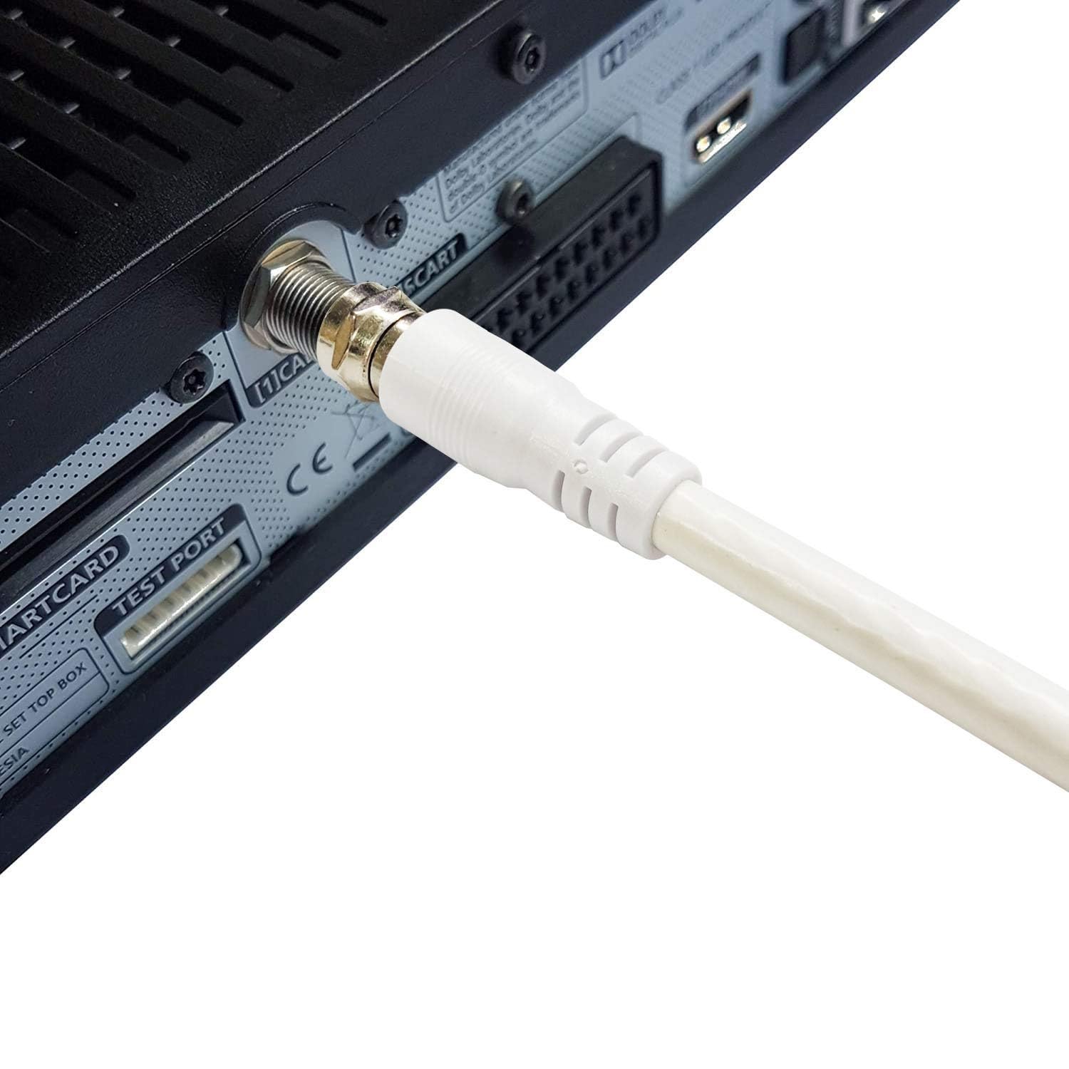 TECHZOCO Cavo antenna satellite 75 Ohm, connettore RF coassiale femmina F maschio, Sat Freesat Sky Virgin BT TV HDTV DVB DVD Radio/Coax, 70 dB, bianco, 2,50 metri