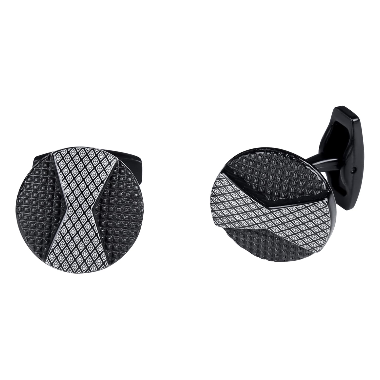 tripin Full Black Round Cufflinks with Hourglass Design for Men | Elegant Gift Boxed Pair-picture-32