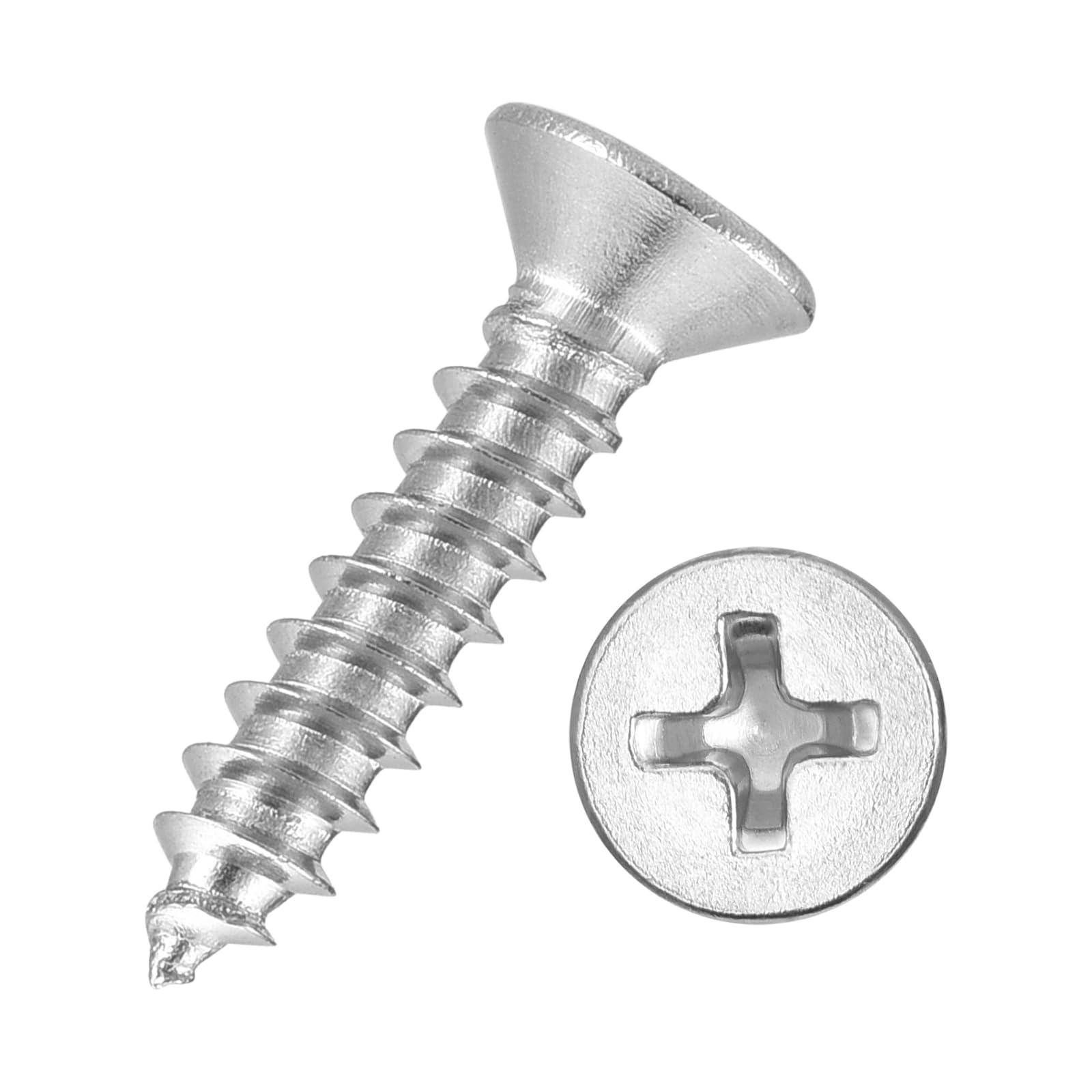 Kozelo 50pcs Phillips Flat Head Wood Screws - [#4x1/2"] 316 Stainless Steel, Countersunk Self Tapping Screws for Furniture Assembly, Interior Trim, Outdoor Construction, Silver — image 1