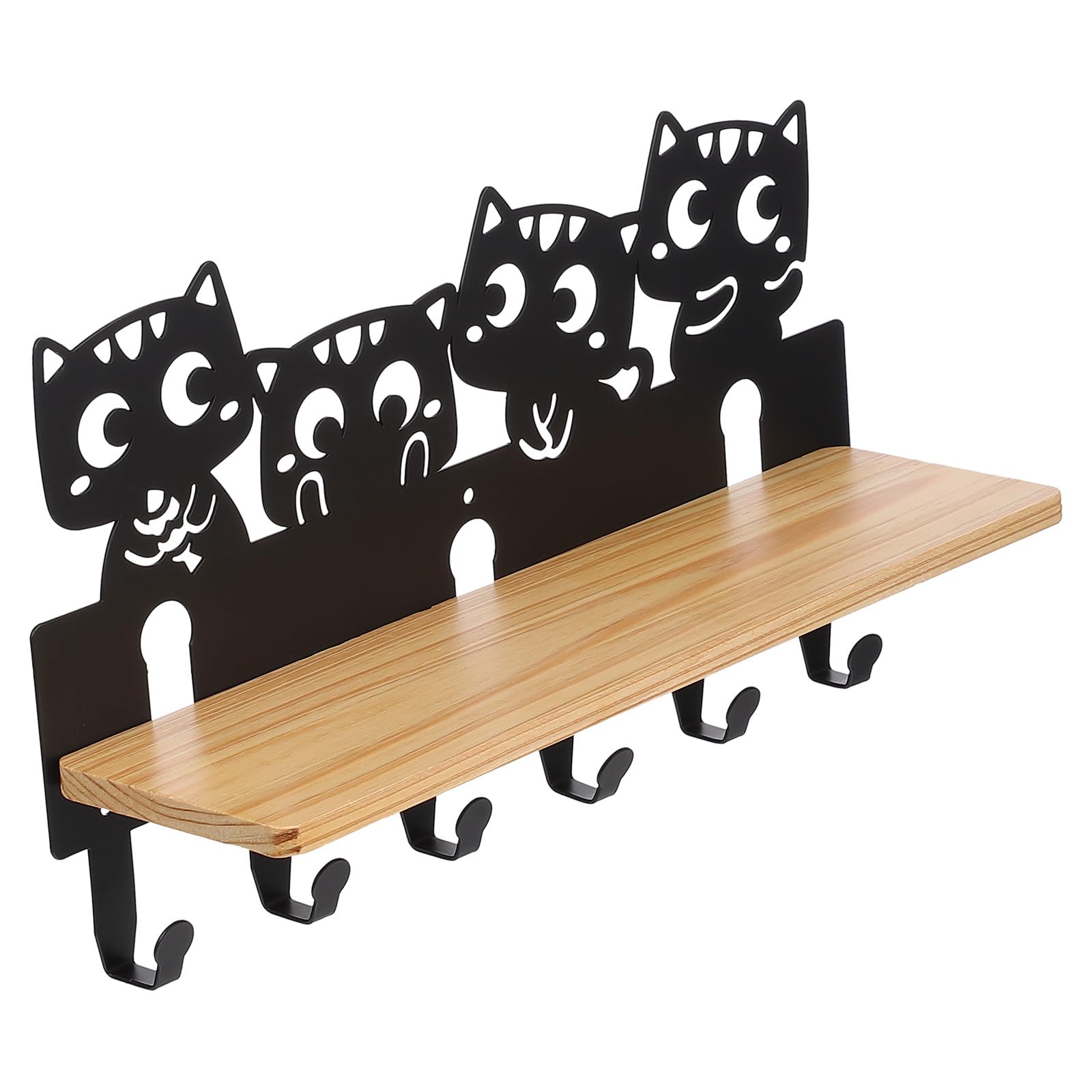 Wandmontiertes Hakenregal Kleiderhaken und Eisen mit Katzenmotiv 6 Haken Aufbewahrung für Schlüssel und Kleinigkeiten