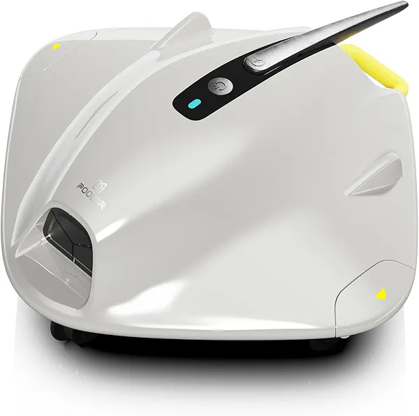 PoolMr Cordless Robotic Pool Cleaner - Above Ground Pool Vacuum - 40W Strong Suction, Dual Cleaning System, Barrier Crossing, 120-Min Runtime Up to 1614 Sq for Above Ground Pools, Grayish White