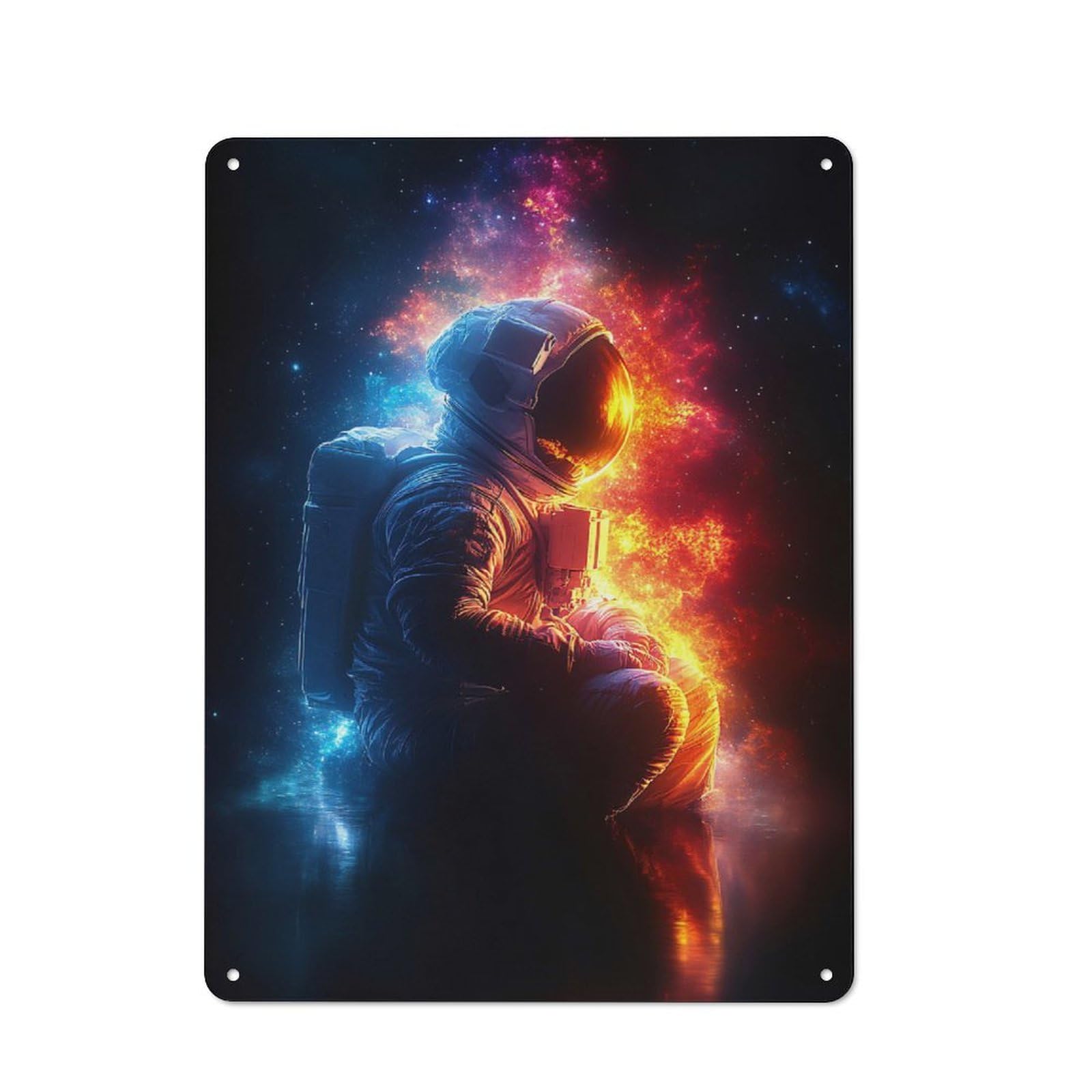 Junmoney Style-1 Astronaut In Space Nebula Warehouse Style Metal Wall Decor 40X30cm, Tin Wall Sign For Modern Home, Workshop, Office Or Cafe