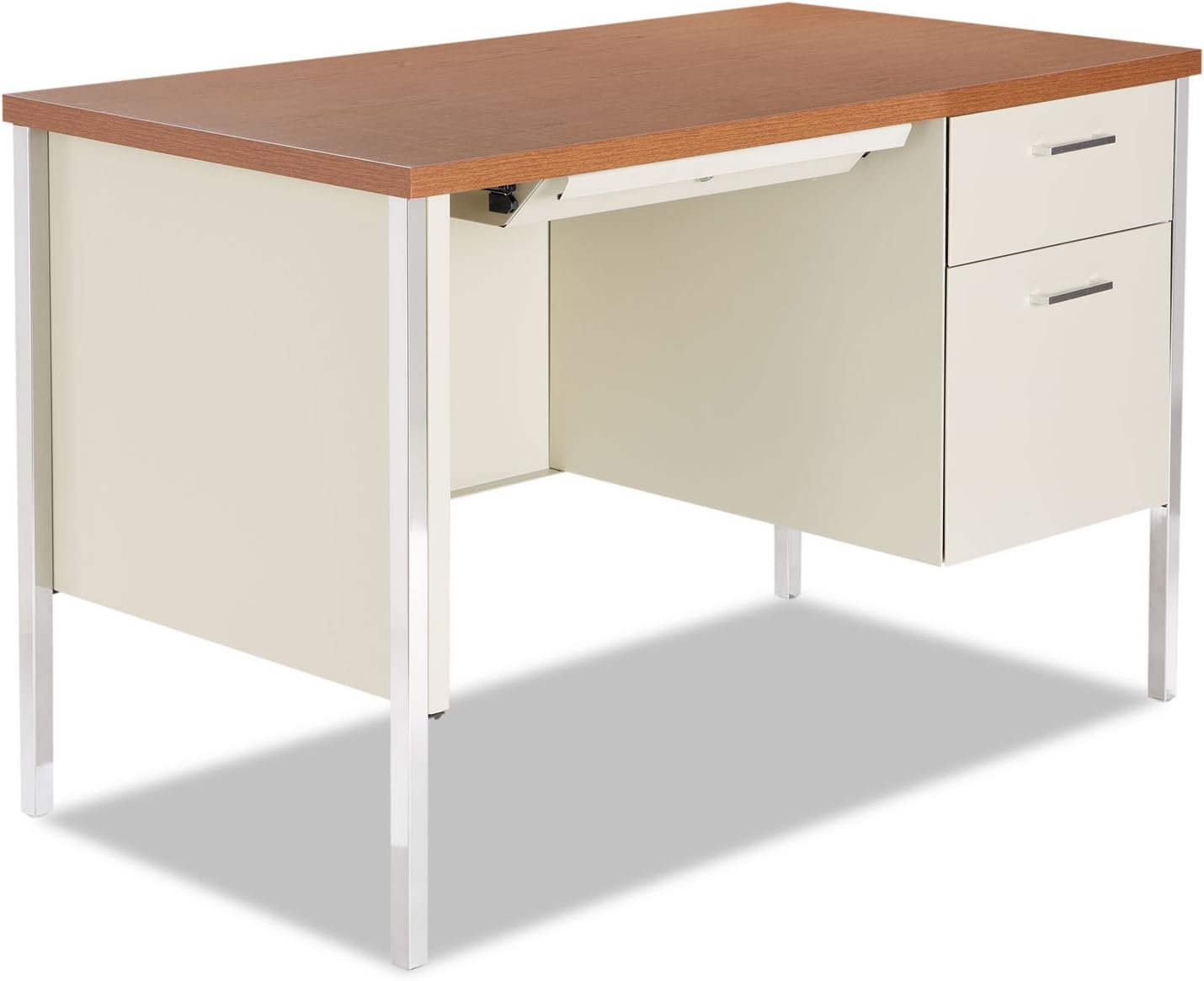 Alera Single Pedestal Steel Desk, Metal Desk, 45-1/4 by 24 by 29-1/2-Inch, Cherry/Putty