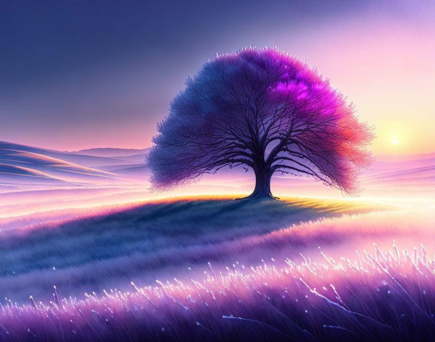 Affiche toile Lone Tree tableau paysage brumeux décor salon 58x90 cm