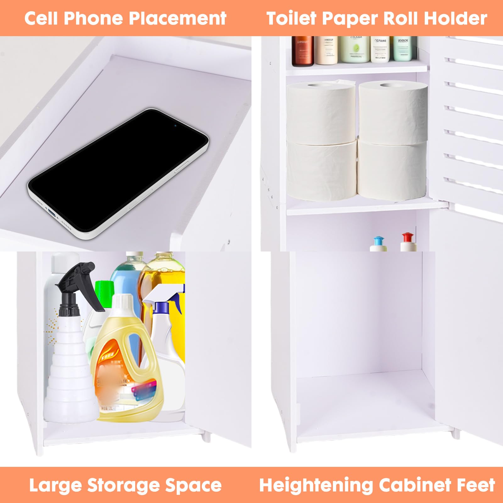 powerking 3 Nivel Baño Armario de Almacenamiento, Organizador Independiente con Puertas, Armario de Piso de Almacenamiento Blanco para Dormitorio, Aseo, Sala de Estar, Cocina, Balcón, Oficina