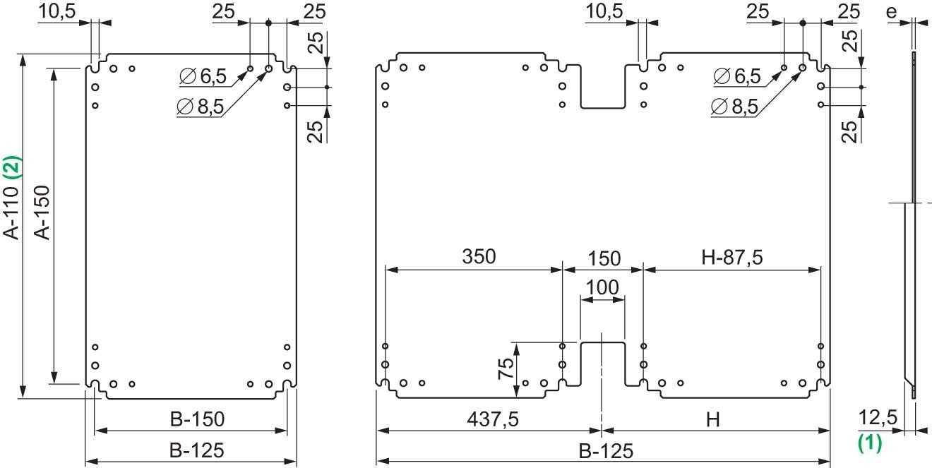 Placa montaje metalica PLA77 panneau acier coffret électrique 700