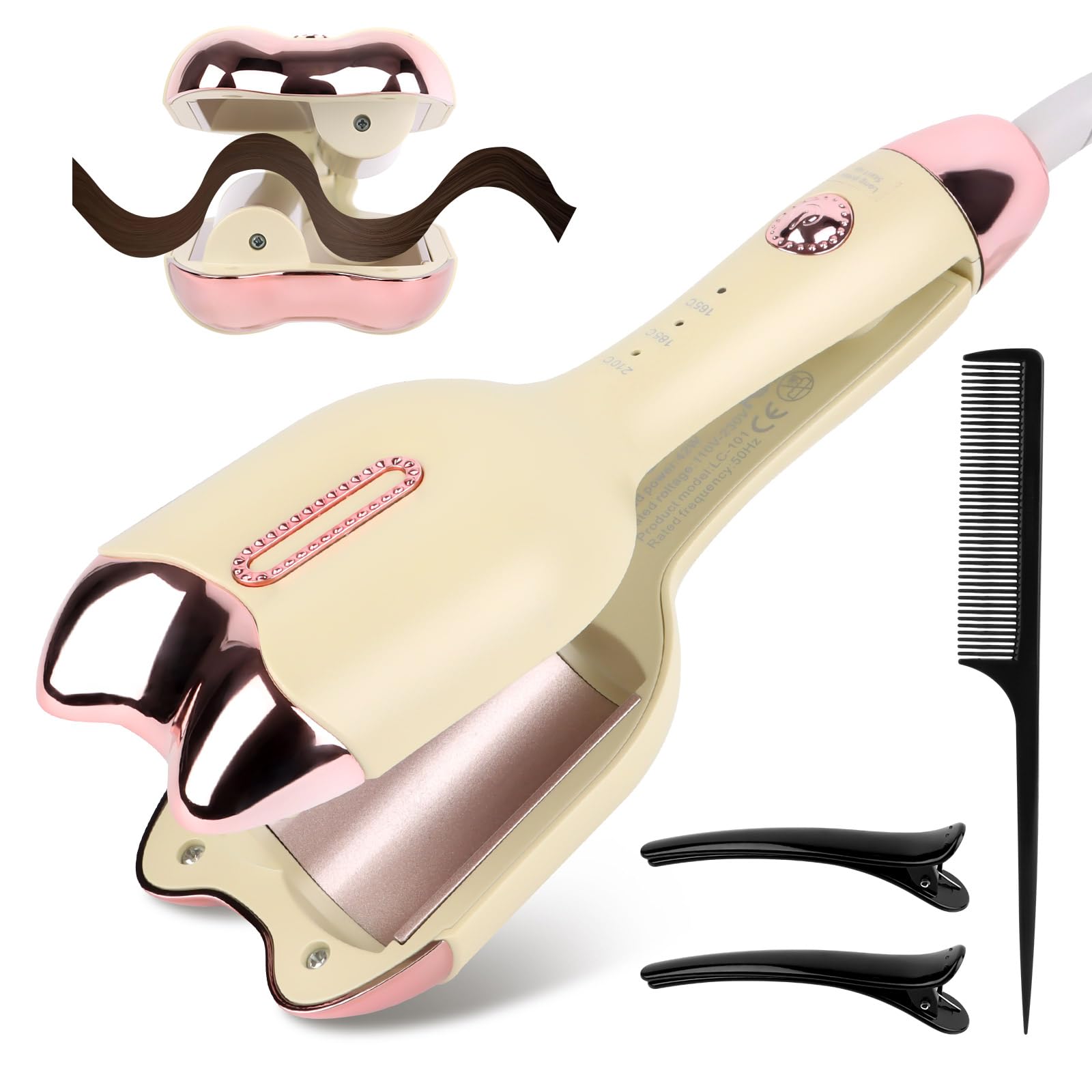 MXTIMWAN Rizador Pelo Ondas,Ondulador de Pelo, Modelador de Cabello, Plancha Ondas Al Agua Cerámica de Pelo, Rizador de Pelo 32 mm para Grandes Rizos,Moldeador de Pelo, Ideal para Principiantes