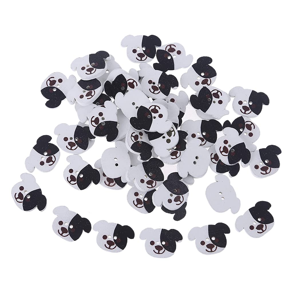 NEWFT 50pcs Dog for Head Wooden Buttons Sewing Crafting 2 Holes Decorative Button Clothes Scrapbooking Wooden Buttons