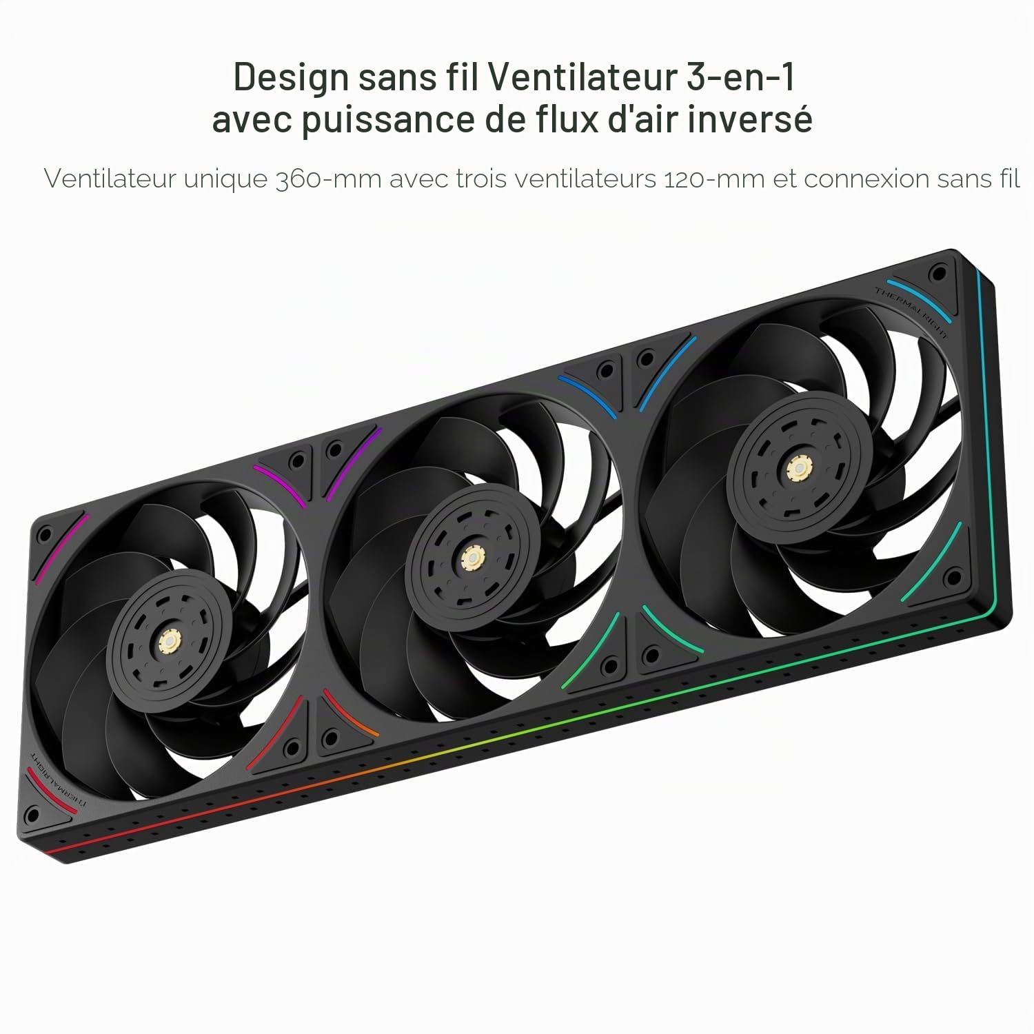 Thermalright TL-UB36R Lot de 3 ventilateurs de boîtier 120 mm PWM silencieux (≤ 27 dBA) avec pelle inversée, éclairage ARGB 5 V, refroidissement à eau, boîtier noir