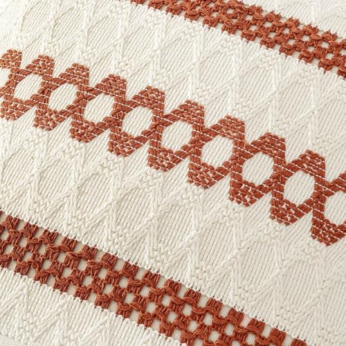 Image of MIULEE Set of 2 Burnt Orange Decorative Pillow Covers 18x18 Inch | Fall Farmhouse Boho Couch Throw Pillows Modern Cotton Cushion Covers Macrame Woven Home Decor for Bed Sofa Chair