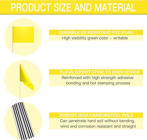 Miniatura 3 de AIRAJ Paquete de 20 banderas amarillas para césped, banderas de césped de 4 a 5 a 15 pulgadas, banderas de paisaje, banderas de rociadores de patio,