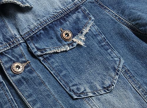 Image of LZLER Men's Denim Jackets Distressed Destroyed Classic Vintage Slim Fit Ripped Fashion Trendy Trucker Jean Jackets