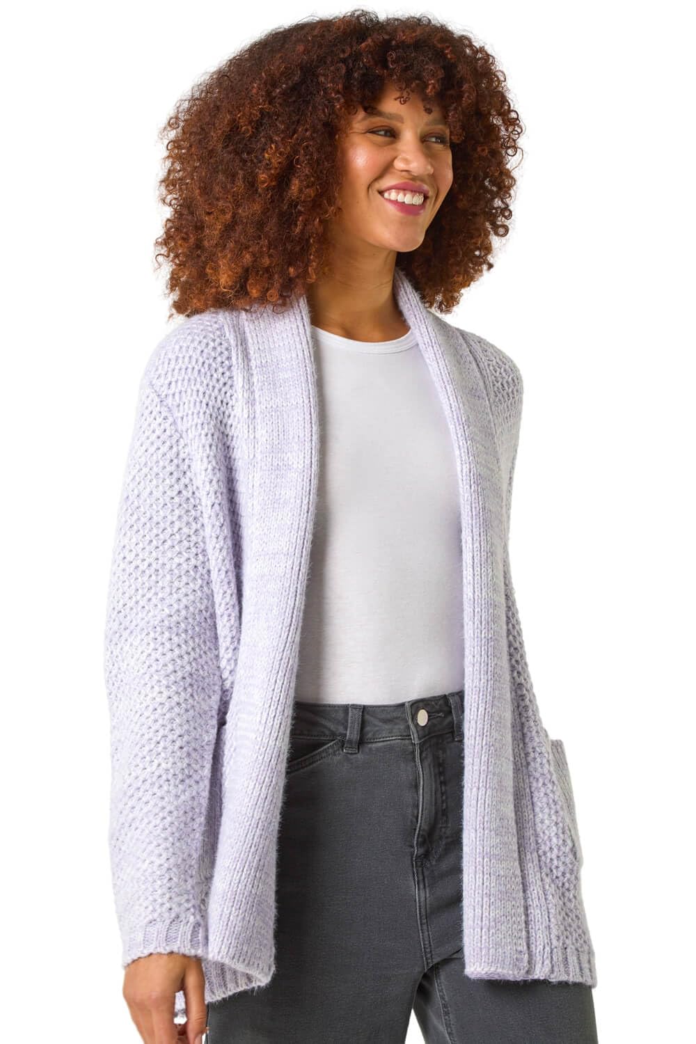 Roman Women's Lavender Fluffy Textured Knit Cardigan Size 14