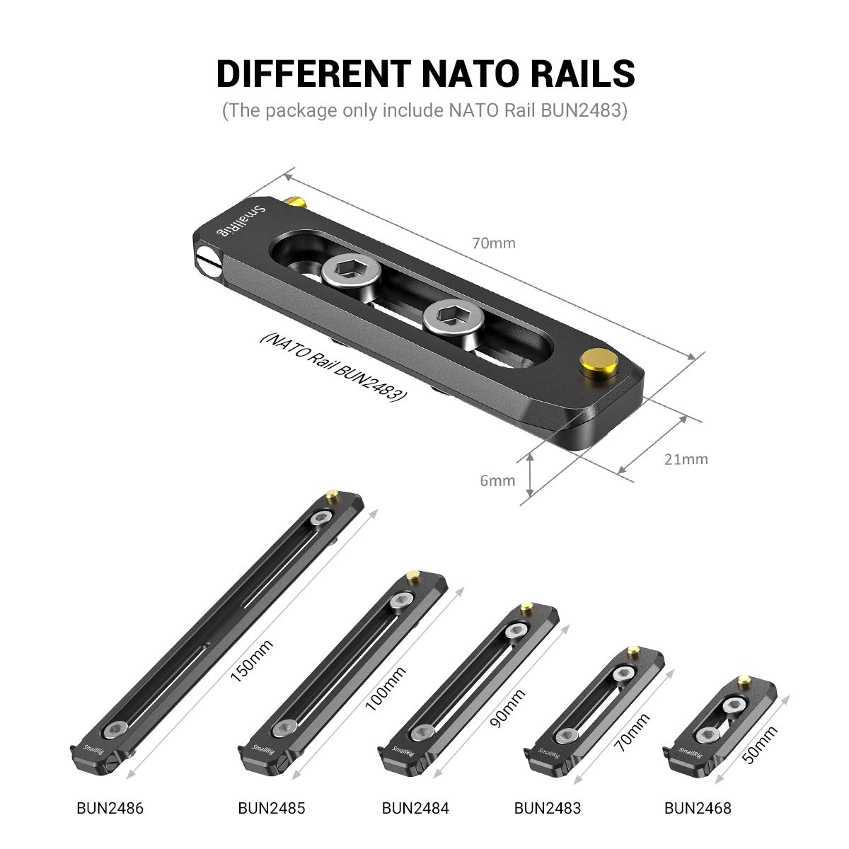 SMALLRIG NATO Rail (70mm) con Perni di Sicurezza - 2483B