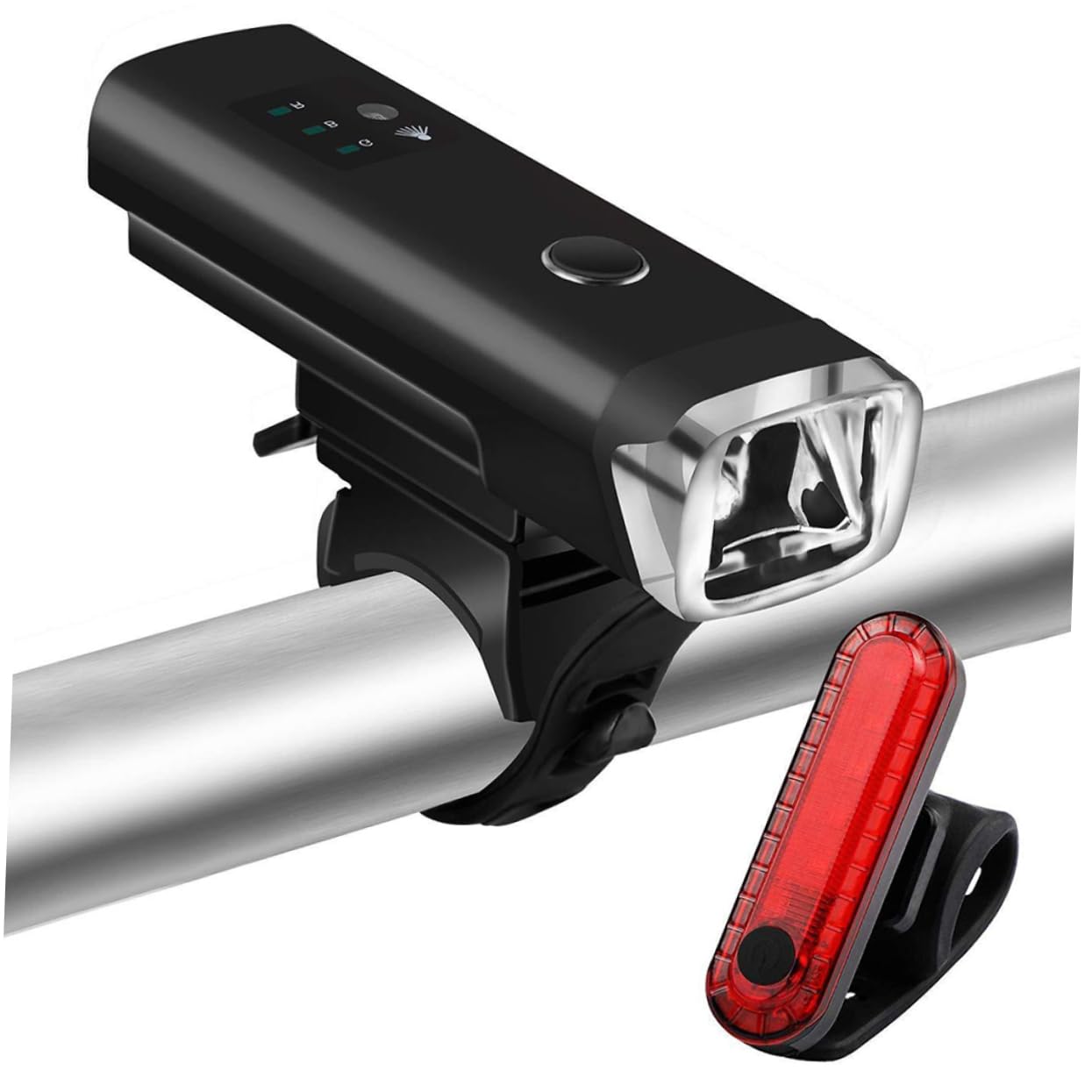 INOOMP 2 Pezzi 4 modalità Luce Anteriore per Bici 350 Luminosità Massima LED Torcia Luce Ricaricabile Set per Strada di Montagna