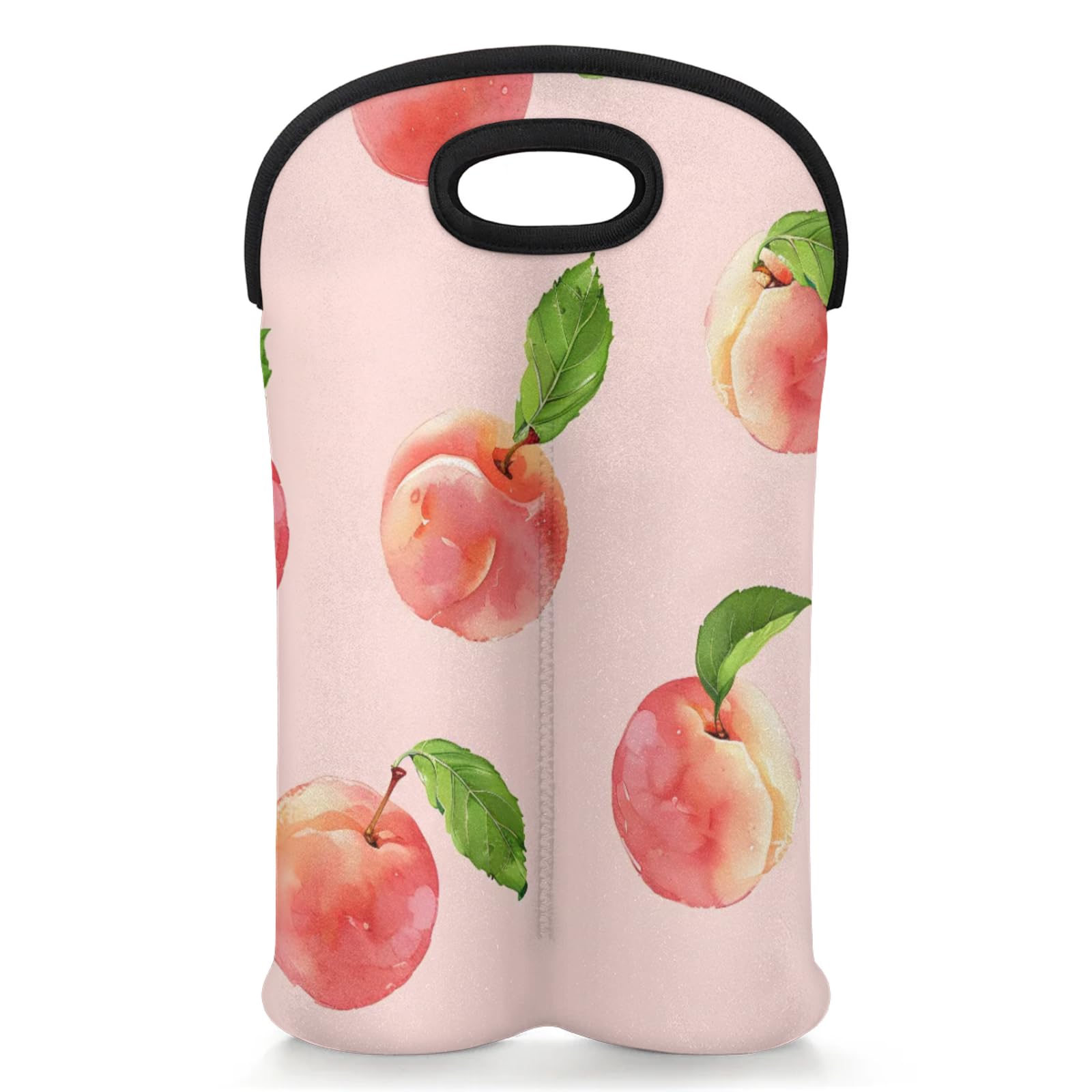 GzLeyigou 2 Bottles Peaches Wine Bag Sleeve Totes Neoprene Protective Wine Carrier Bag for Wine,Water, Champagne, Beer, Baby Bottles,Gift 14.5 x 10 Inches